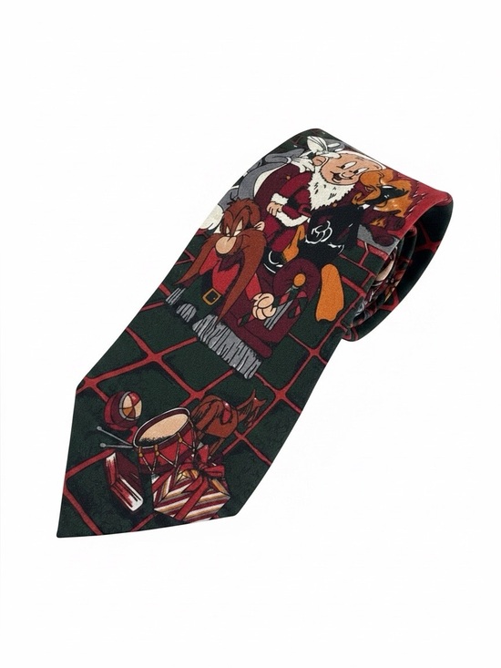 Looney Tunes Mania Other - Vintage Looney Tunes Elmer Fudd Santa Bugs Bunny Print Silk Tie 90s Y2K Holiday